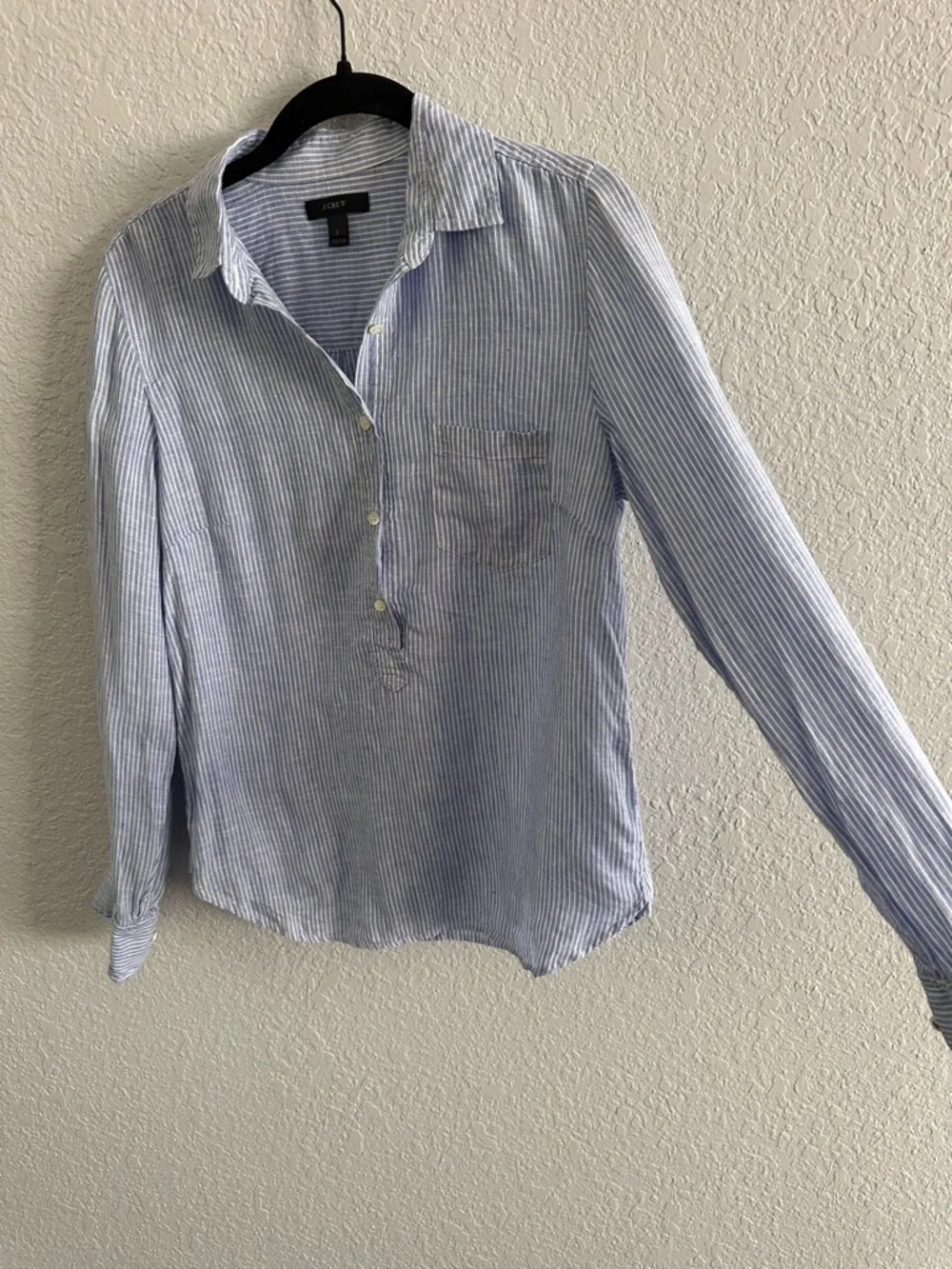 J.Crew Blue White Stripe Popover Button Front Shirt Women’s Size 2 Cotton - Picture 3 of 8